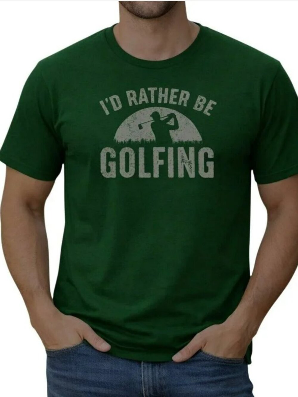 Golf TShirt Men's L Id Rather Be Golfing Green Fathers Day Cotton Blend NWOT